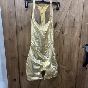 NWT Skims Rare Swim Racerback Romper Metallic Gold Women’s Size XS